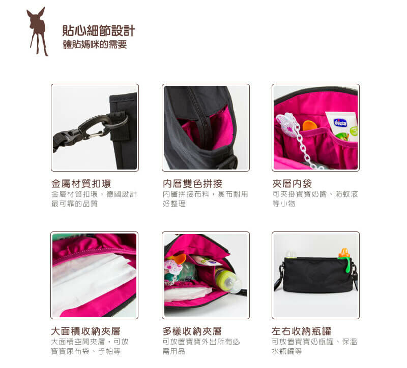 推車多功能配件,小兵立大功!LASSIG推車置物袋,簡約質感設計,多隔層好收納,掛置嬰兒推車上,育兒用品方便分類置物,推車必備