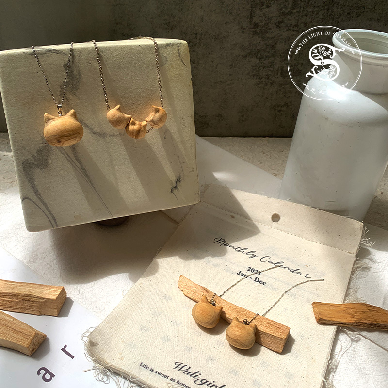 真正秘魯進口老木祕魯印加聖木飾品 手工製作925純銀 大貓咪項鍊 耳環-光之薩滿