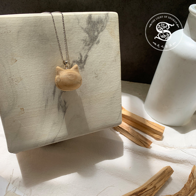 真正秘魯進口老木祕魯印加聖木飾品 手工製作925純銀 大貓咪項鍊 耳環-光之薩滿