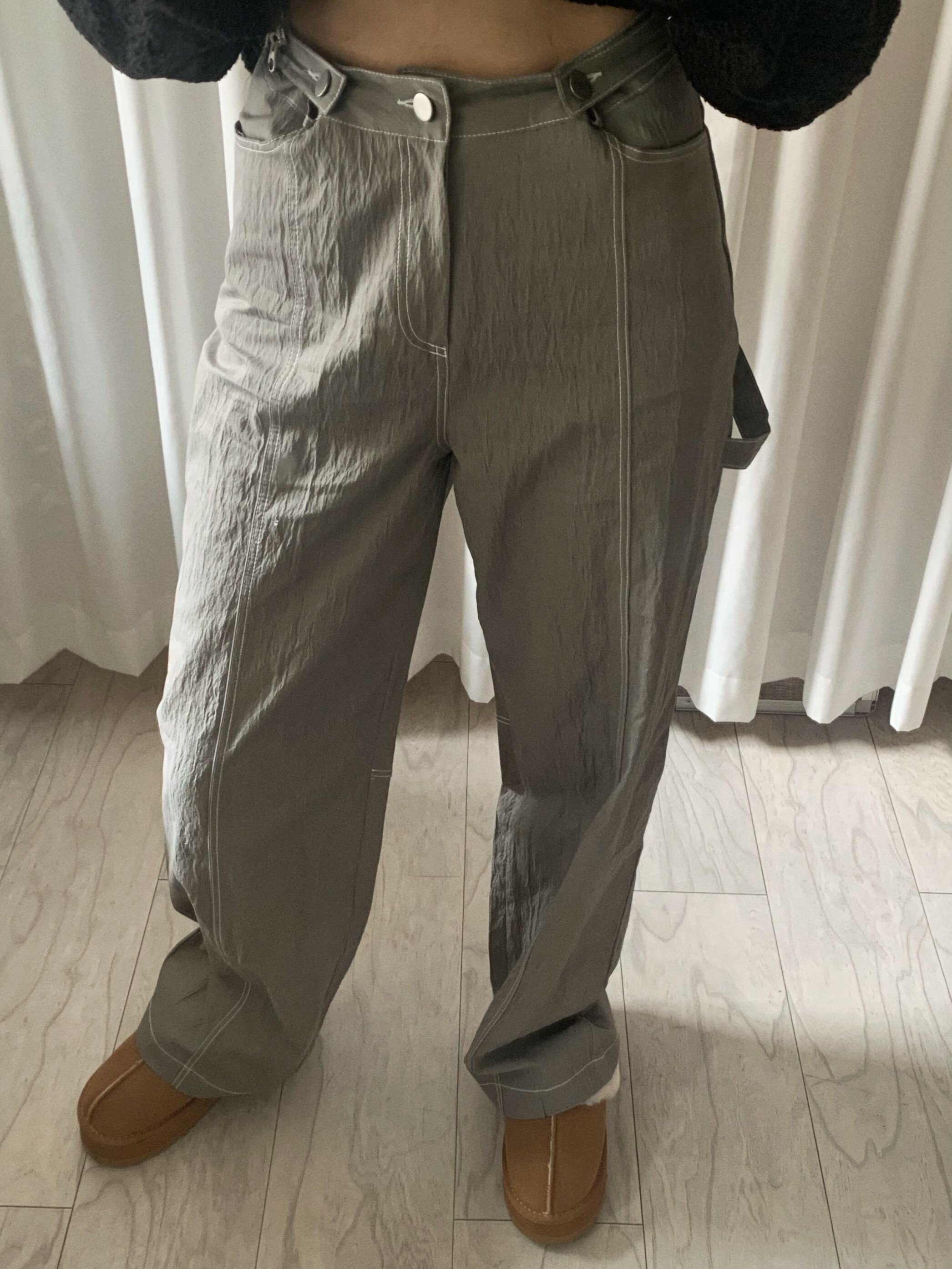 軍綠 腰可調車線工裝長褲