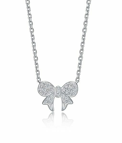 18K White Gold Bow Diamond Necklace