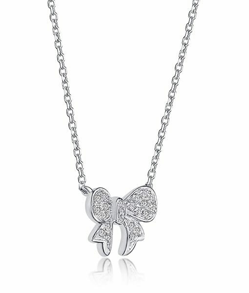 18K White Gold Bow Diamond Necklace