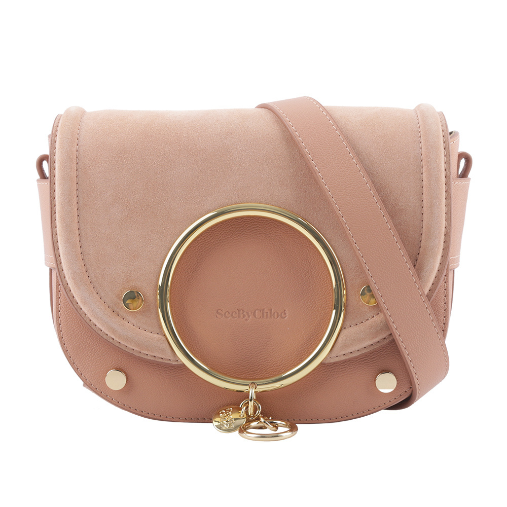 【SEE BY CHLOE】MARA BAG麂皮拼皮革翻蓋斜背包(粉色) CHS20ASA29820 6I3