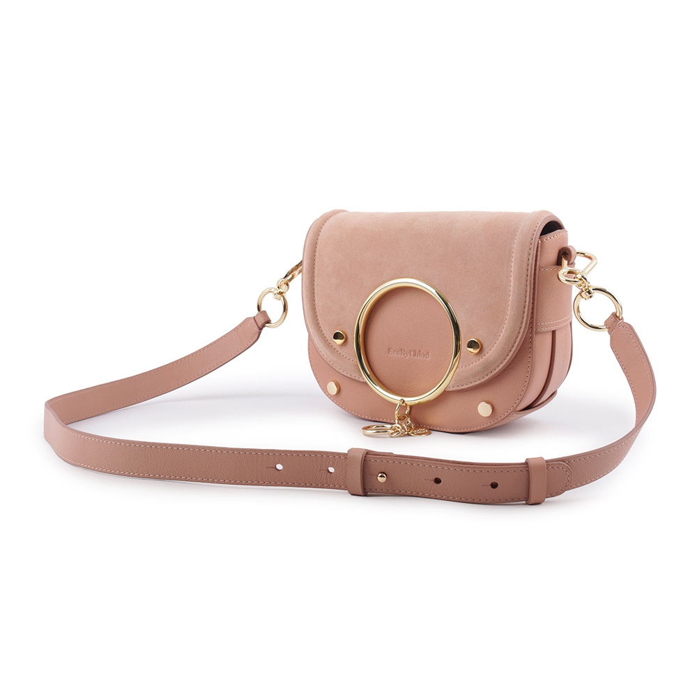 【SEE BY CHLOE】MARA BAG麂皮拼皮革翻蓋斜背包(粉色) CHS20ASA29820 6I3