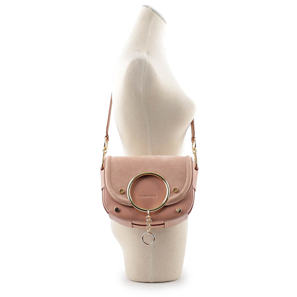 【SEE BY CHLOE】MARA BAG麂皮拼皮革翻蓋斜背包(粉色) CHS20ASA29820 6I3