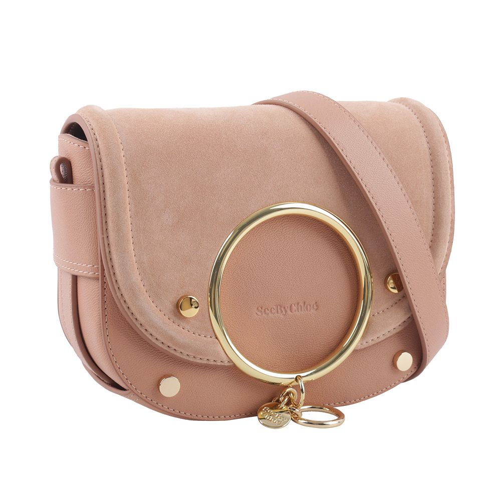 【SEE BY CHLOE】MARA BAG麂皮拼皮革翻蓋斜背包(粉色) CHS20ASA29820 6I3