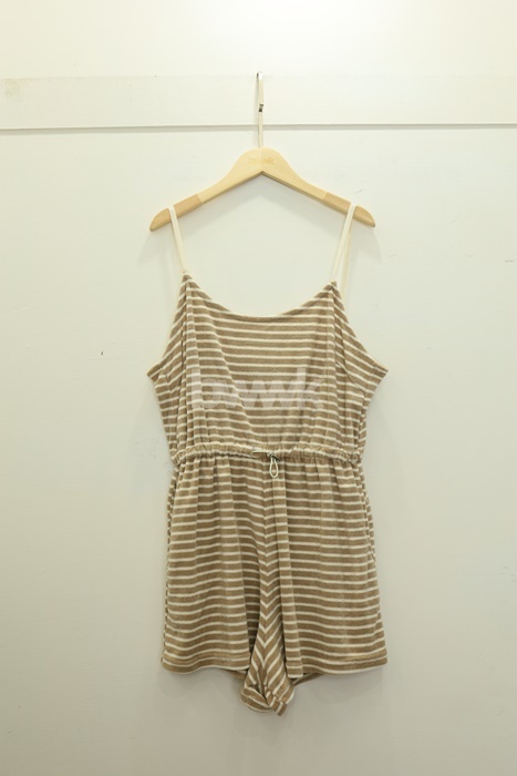 棕白條紋 日常連身短褲