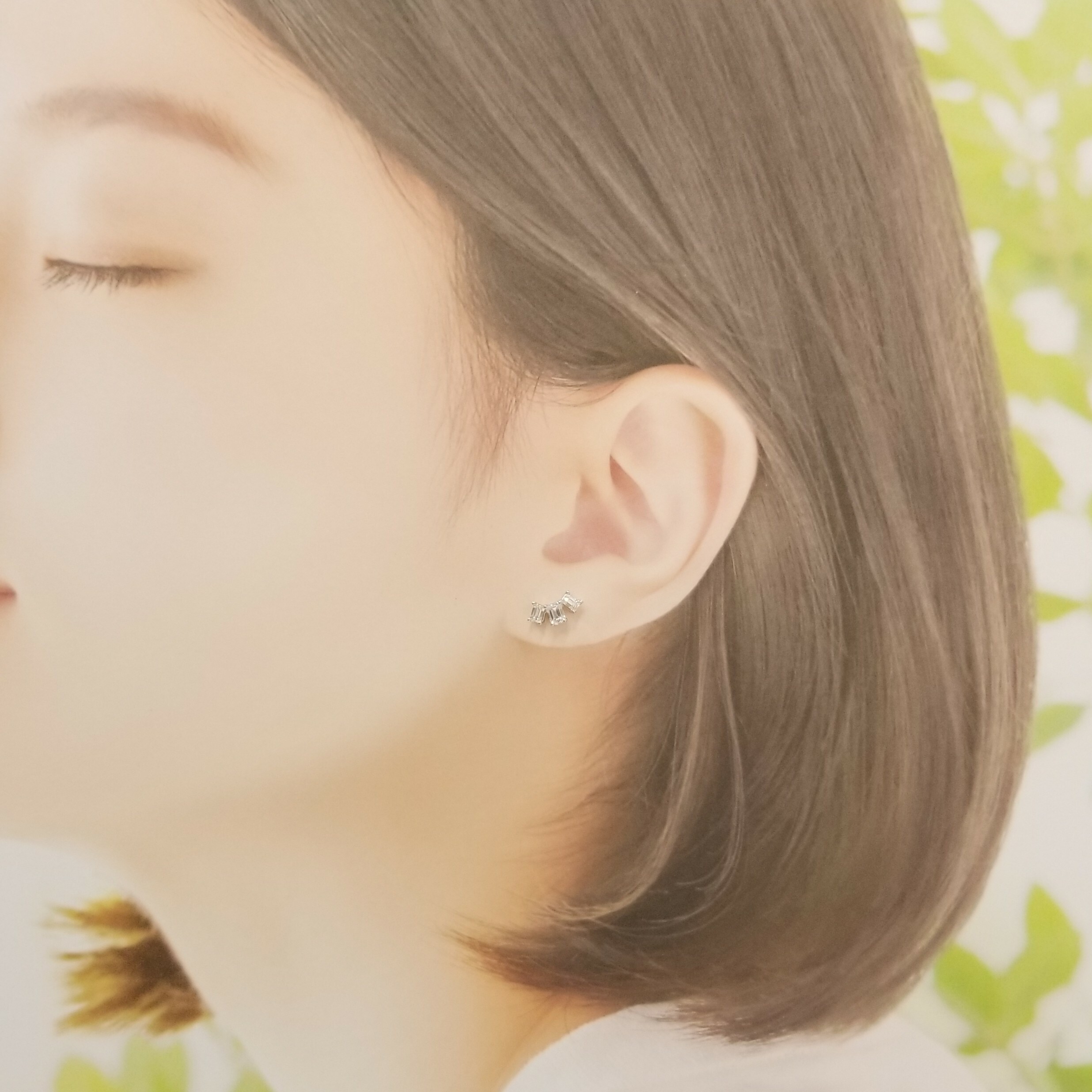 全新18K白金98份方形鑽石耳環