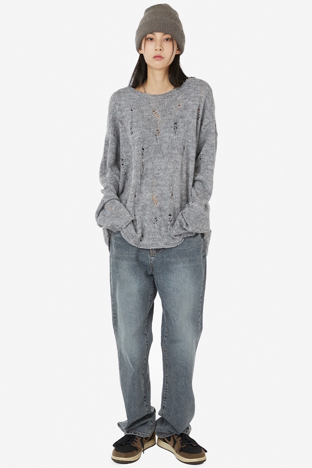 RAUCOHOUSE 蟲洞破壞針織薄長袖 罩衫（3COLOR）