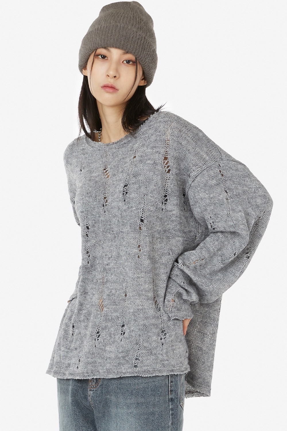 RAUCOHOUSE 蟲洞破壞針織薄長袖 罩衫（3COLOR）