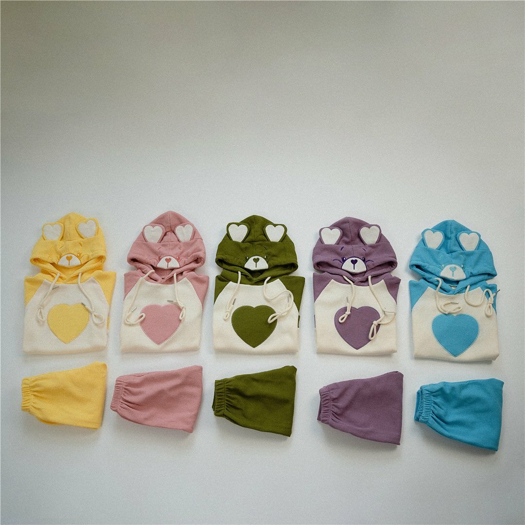 愛心糖果熊華夫格連帽上衣套裝