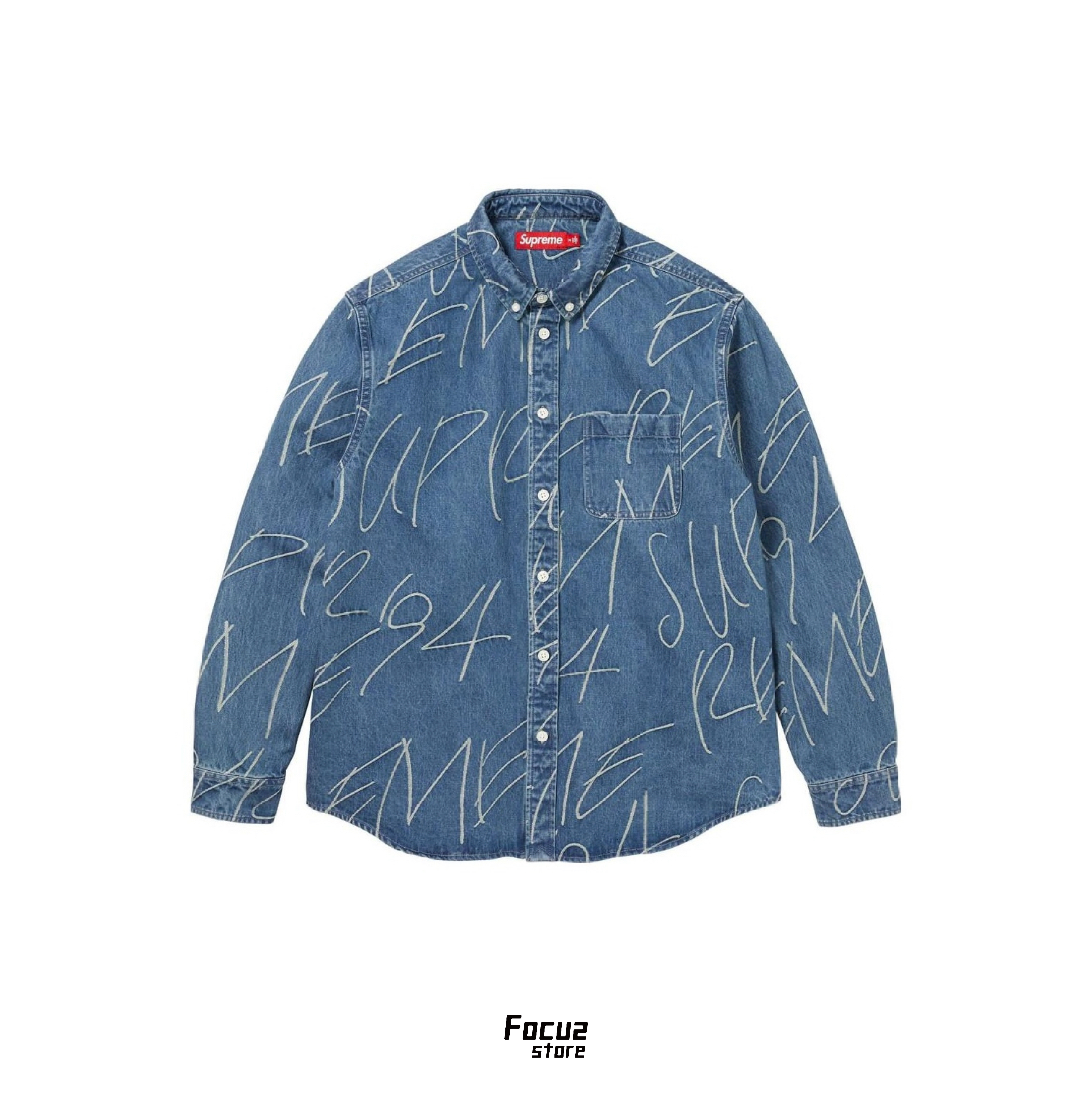 【Focus Store】現貨秒發 Supreme FW23 WEEK8 Handwriting Jacquard Denim Shirt "Washed Indigo" 丹寧襯衫 SUP-FW23-152