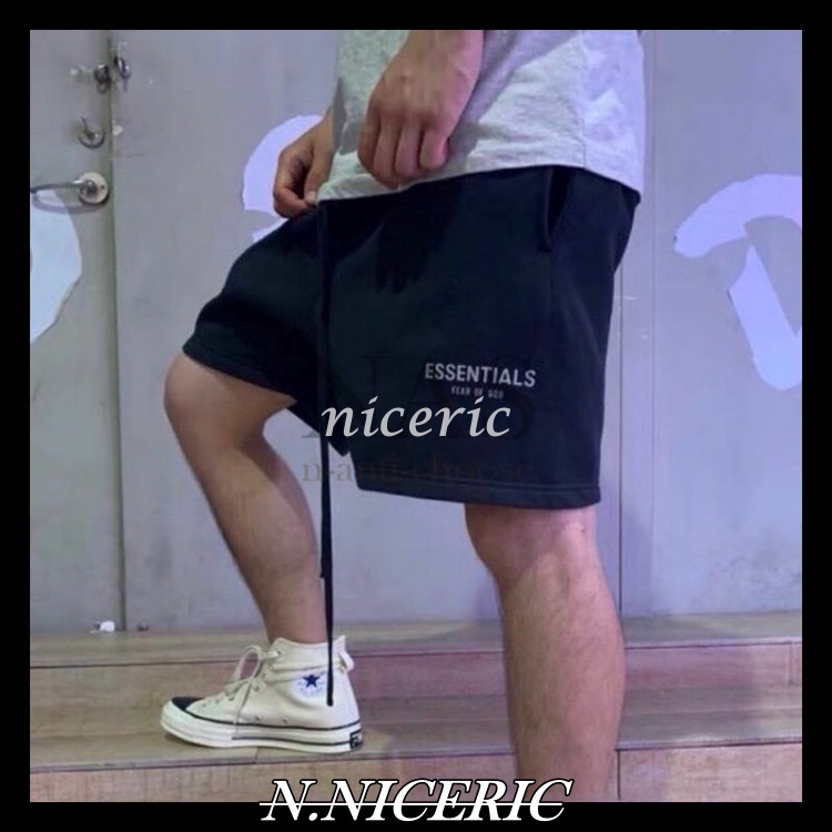 [hao nice］FEAR OF GOD最新三色休閒刺繡短褲ESSENTIAL反光短褲 刺繡FOG短褲