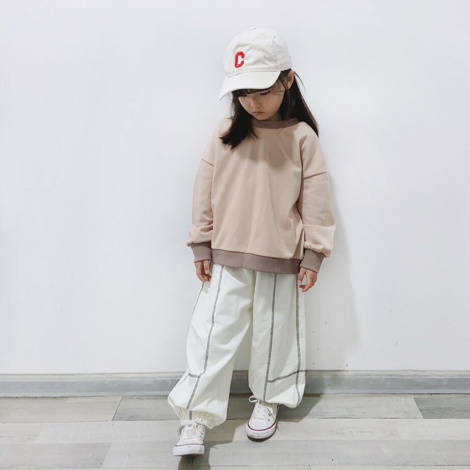 親子款 前後兩面穿拼色上衣 杏色 100cm-媽媽(L)