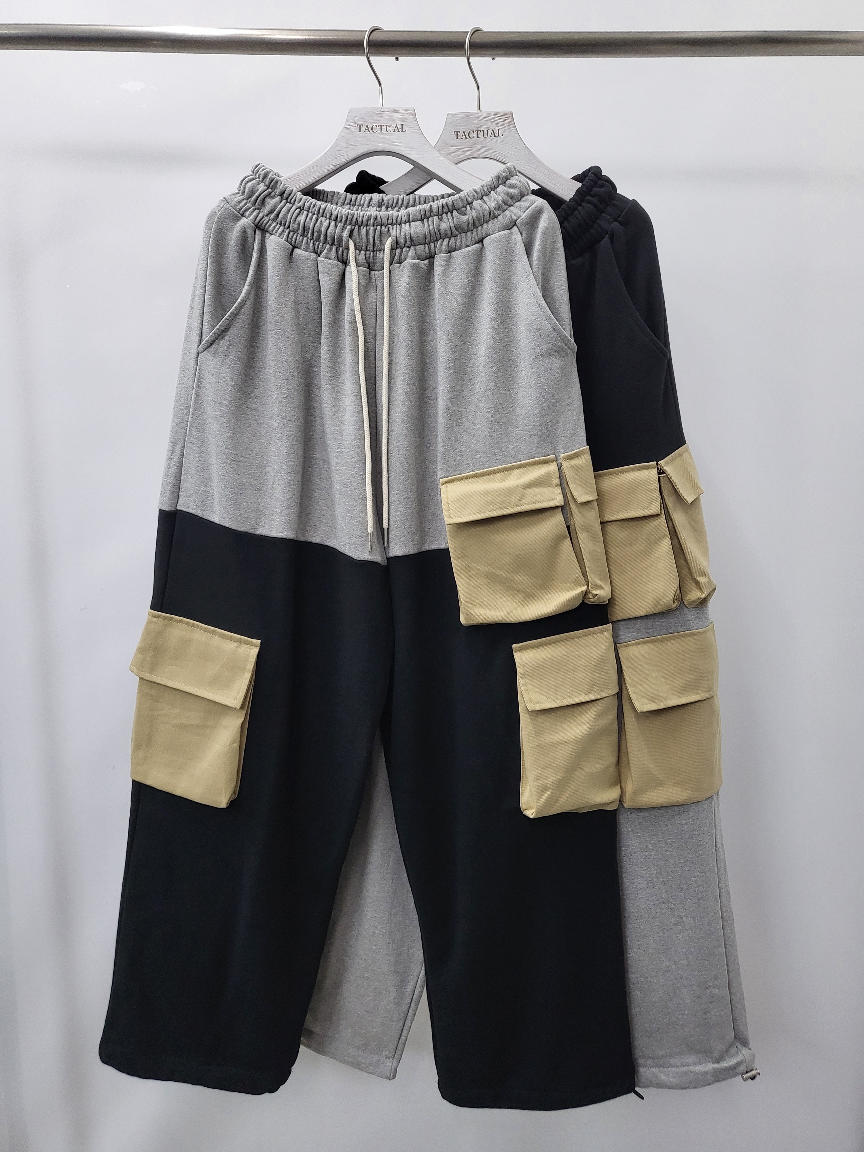 拼色棉質鬆身工裝褲 P2630