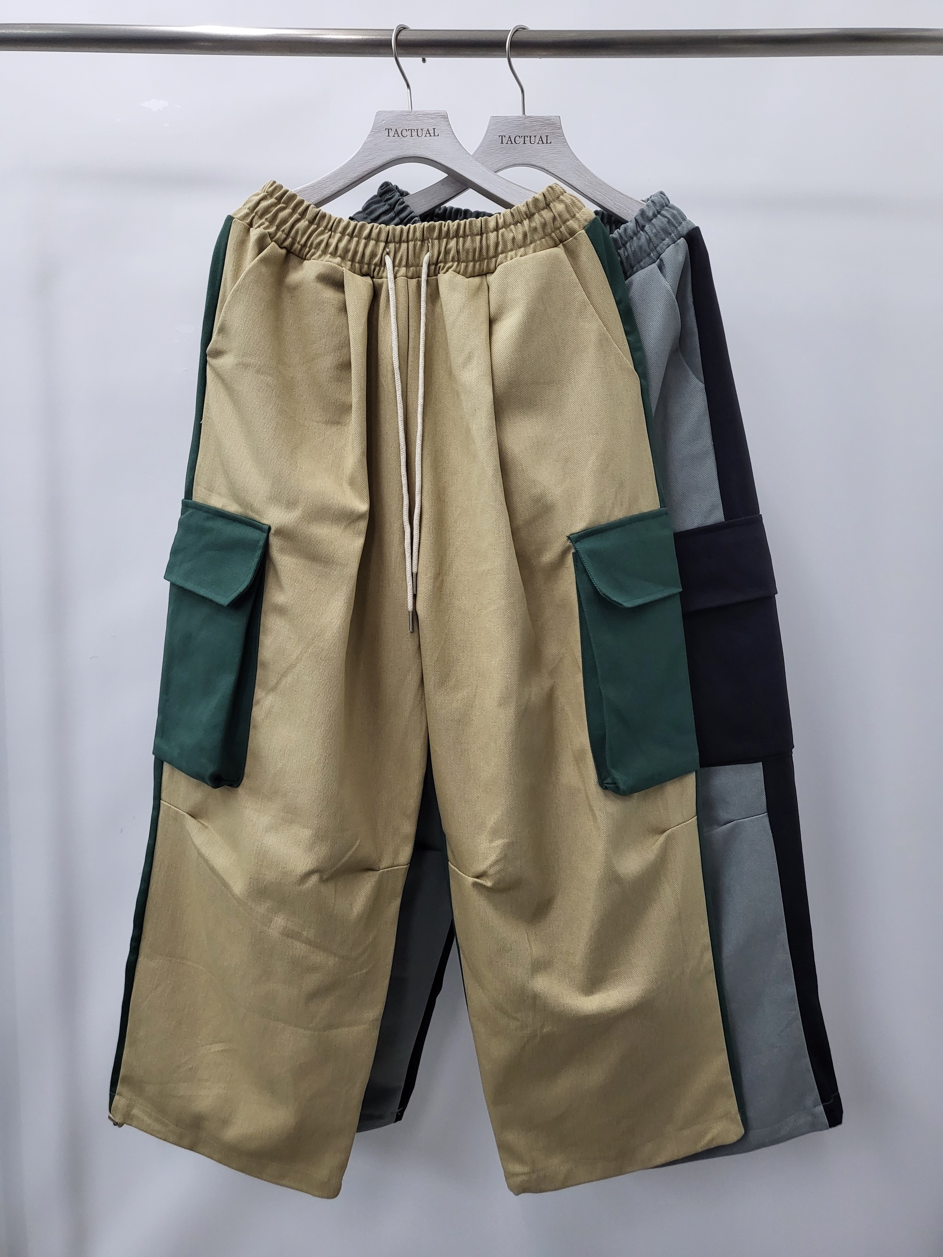 拼色可束腳鬆身工裝褲 P2628