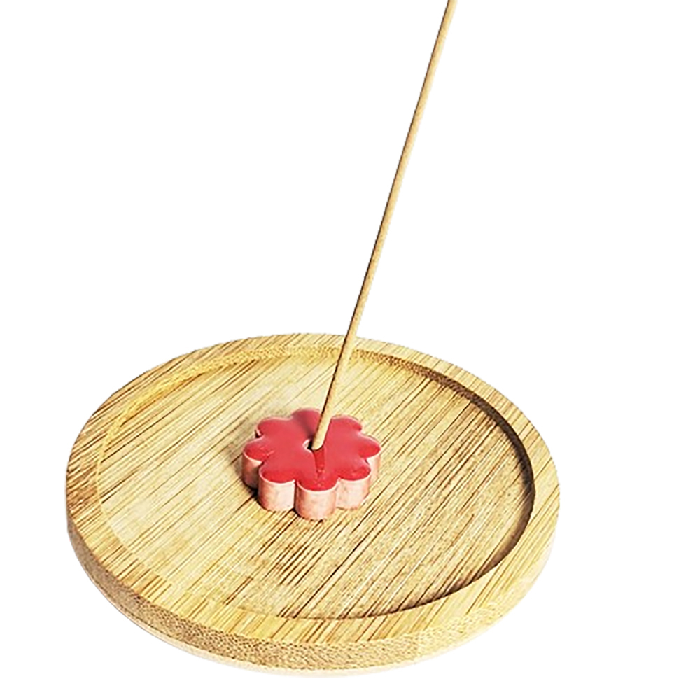 桃花陶瓷香插+竹圓盤【十方】152320