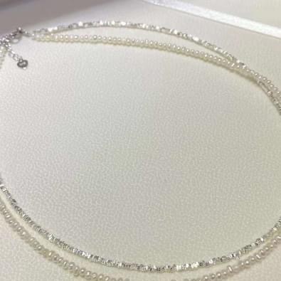 雙層碎銀小米扭麻花珍珠頸鍊 3mm天然淡水珍珠➕S925銀✨ -M