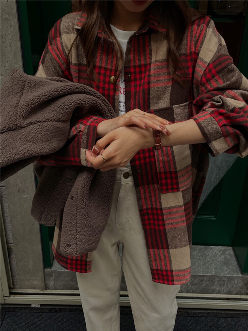 銅釦磨毛格紋襯衫*2色