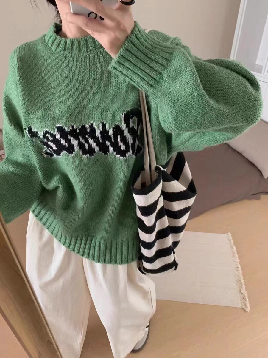 Oversize混針織字母毛衣*3色