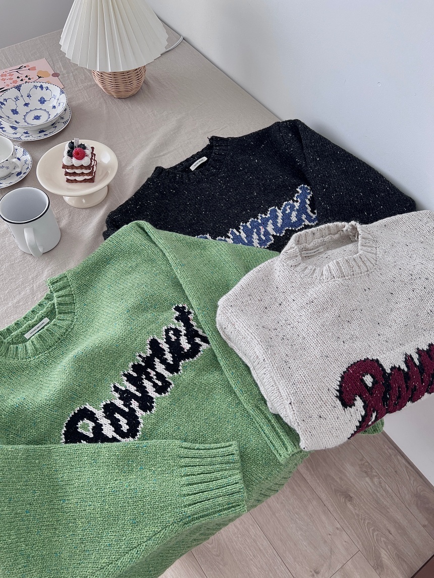 Oversize混針織字母毛衣*3色