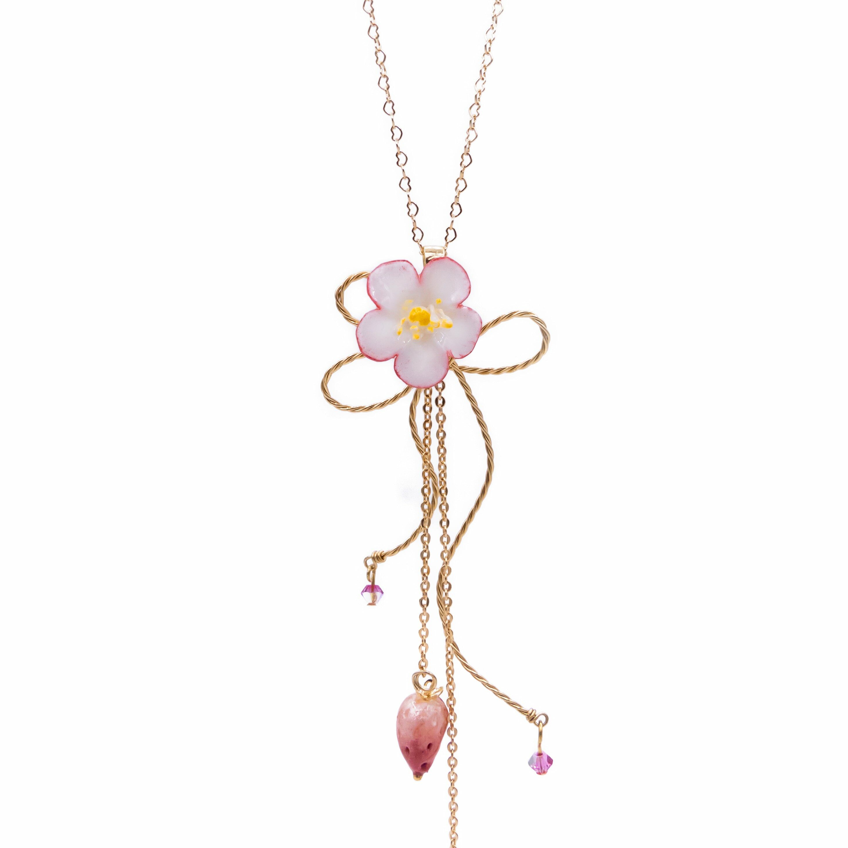 Strawberry Rose Quartz 14K Gold-plated 925 Silver Long Necklace