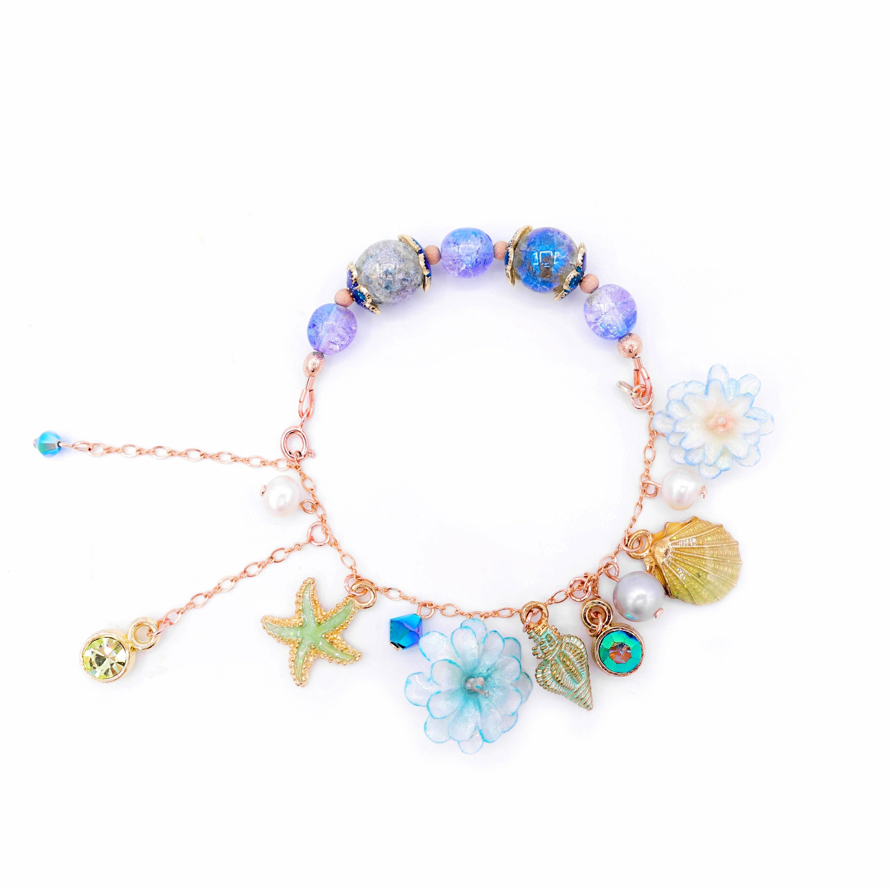 ZINNIA Aqua Rosegold-plated 925 Silver Charm Bracelet
