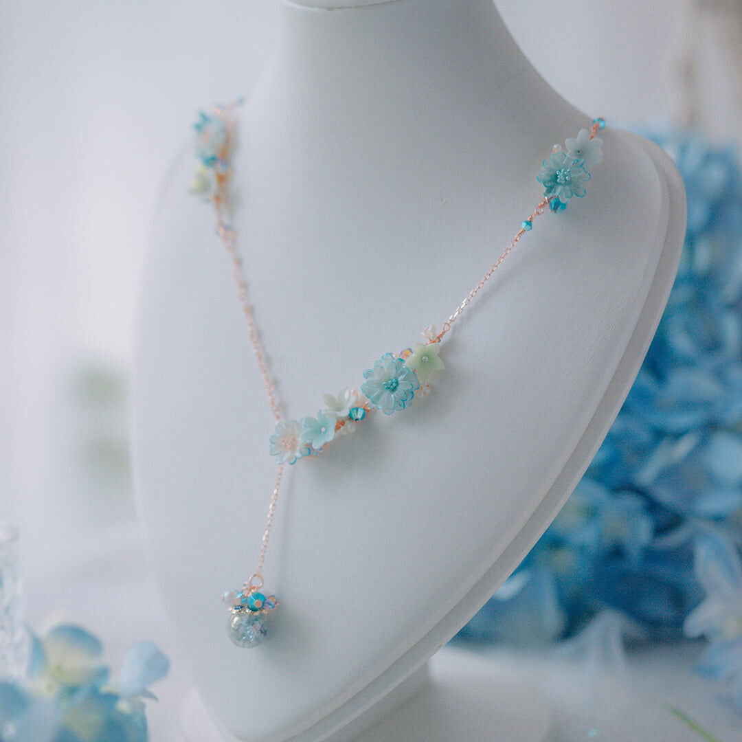 ZINNIA Aqua Rosegold-plated 925 Silver Floral Necklace