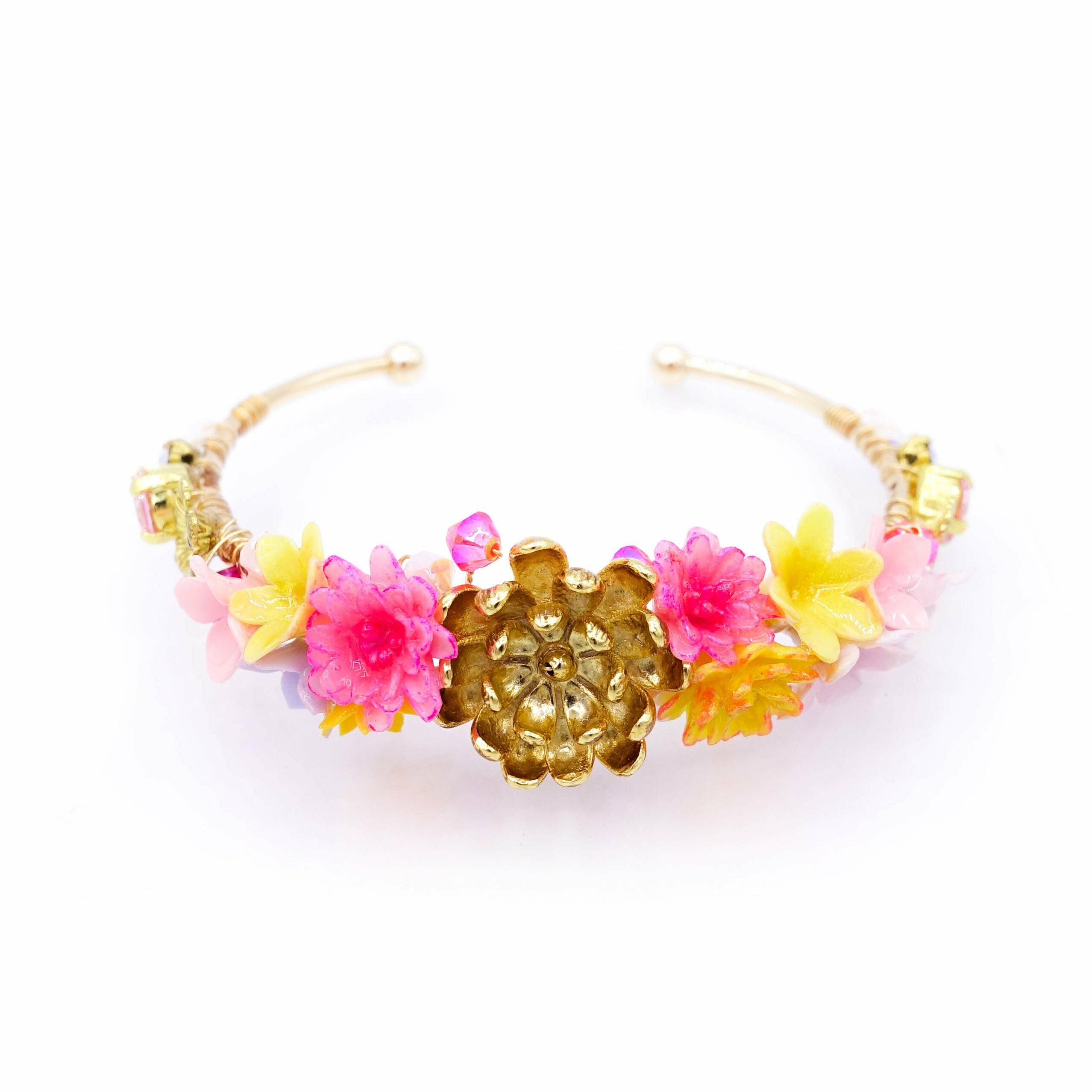 ZINNIA Mermaid Crystal Floral Gold-plated Bouquet Bangle