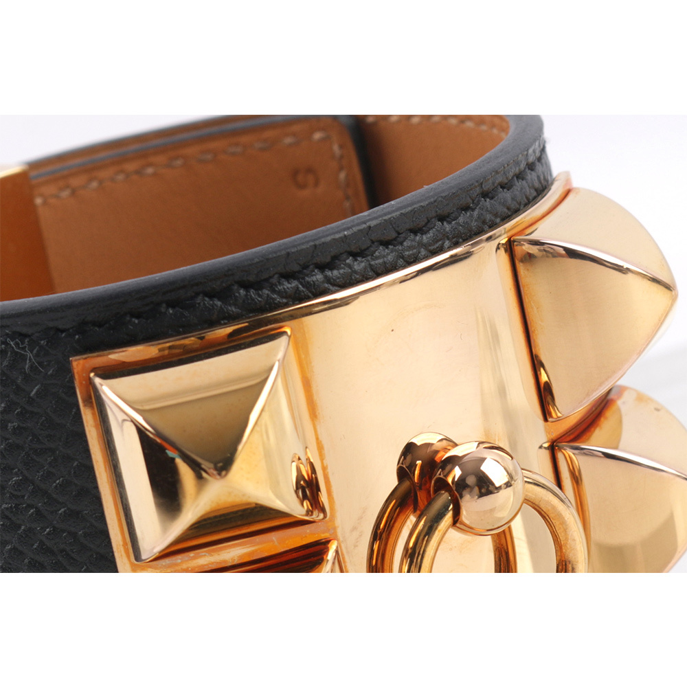 【HERMES】EPSOM皮 鉚釘金釦CDC手環 (S)(黑色)