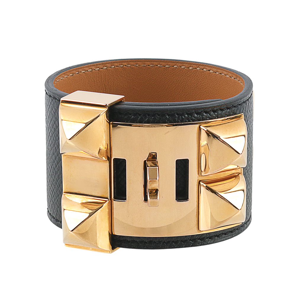 【HERMES】EPSOM皮 鉚釘金釦CDC手環 (S)(黑色)