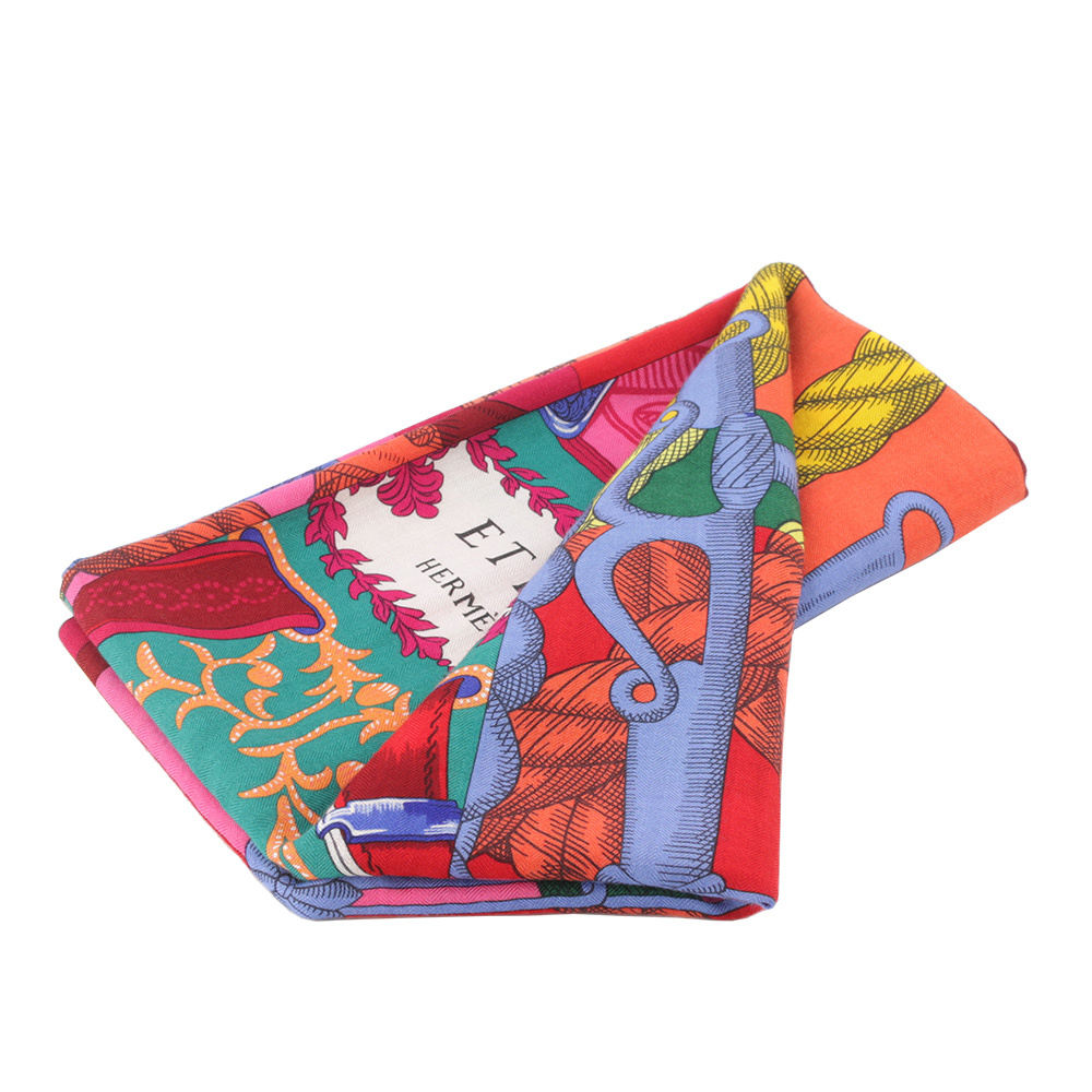 【Hermès】Della Cavalleria 彩色羊毛混絲絲巾(140 x 140)