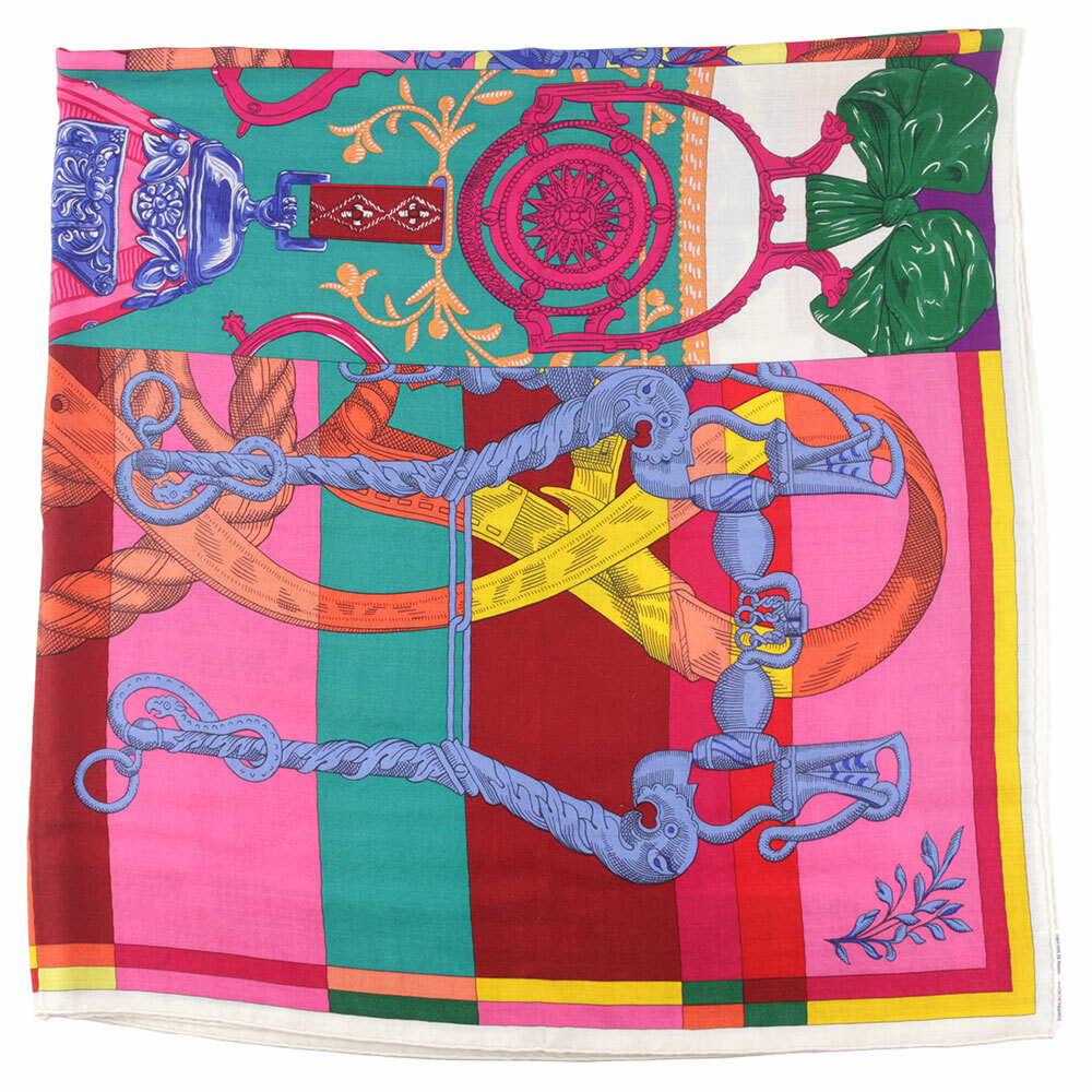 【HERMES】Della Cavalleria 彩色羊毛混絲絲巾(140 x 140)