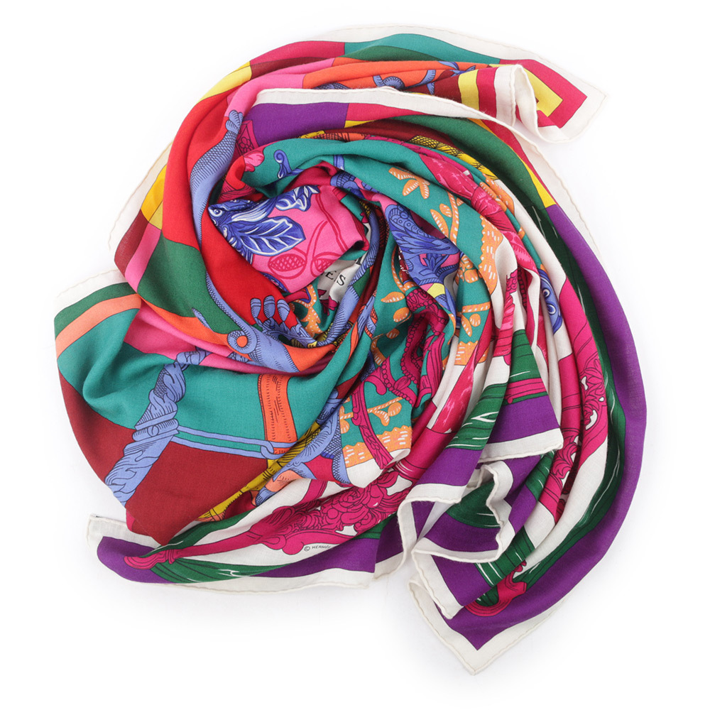 【HERMES】Della Cavalleria 彩色羊毛混絲絲巾(140 x 140)