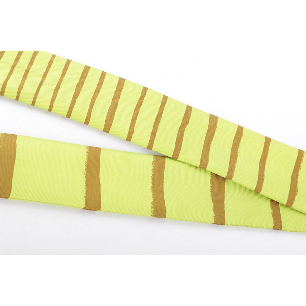 【HERMES】Twilly芥末黃條紋絲巾(單條)(芥末綠/芥末黃)