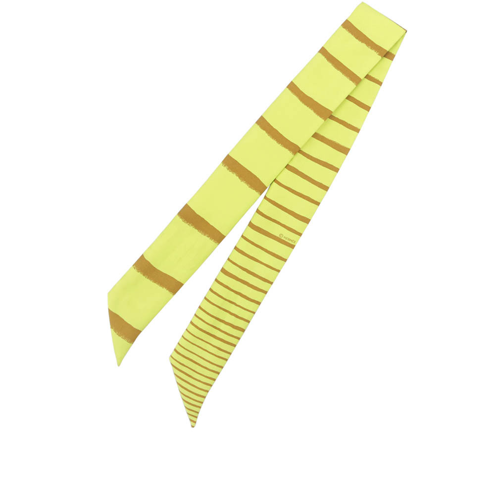 【HERMES】Twilly芥末黃條紋絲巾(單條)(芥末綠/芥末黃)