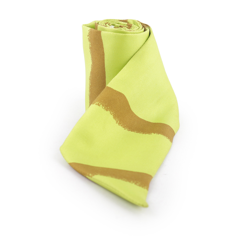 【HERMES】Twilly芥末黃條紋絲巾(單條)(芥末綠/芥末黃)