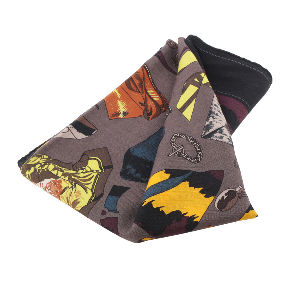 【Hermès】Monsieur et Madame 黑/黃/紫 方巾絲巾(140X140)