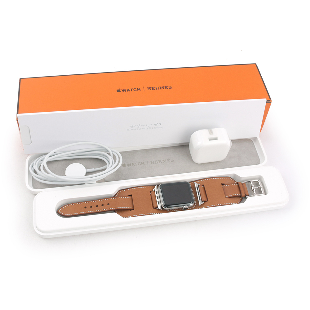 【HERMES】不鏽鋼銀寬錶帶Apple Watch(42mm)(金棕色)