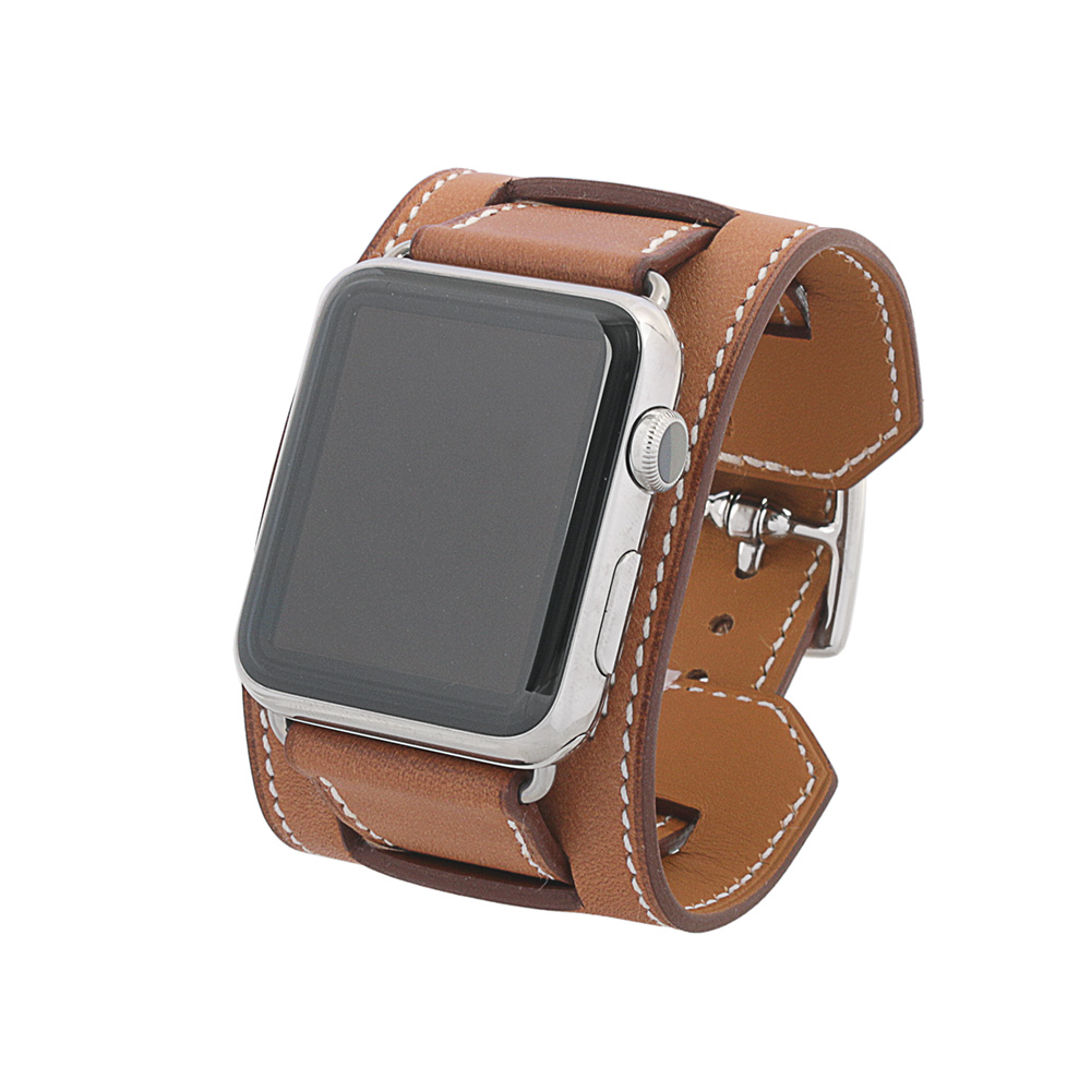 【HERMES】不鏽鋼銀寬錶帶Apple Watch(42mm)(金棕色)