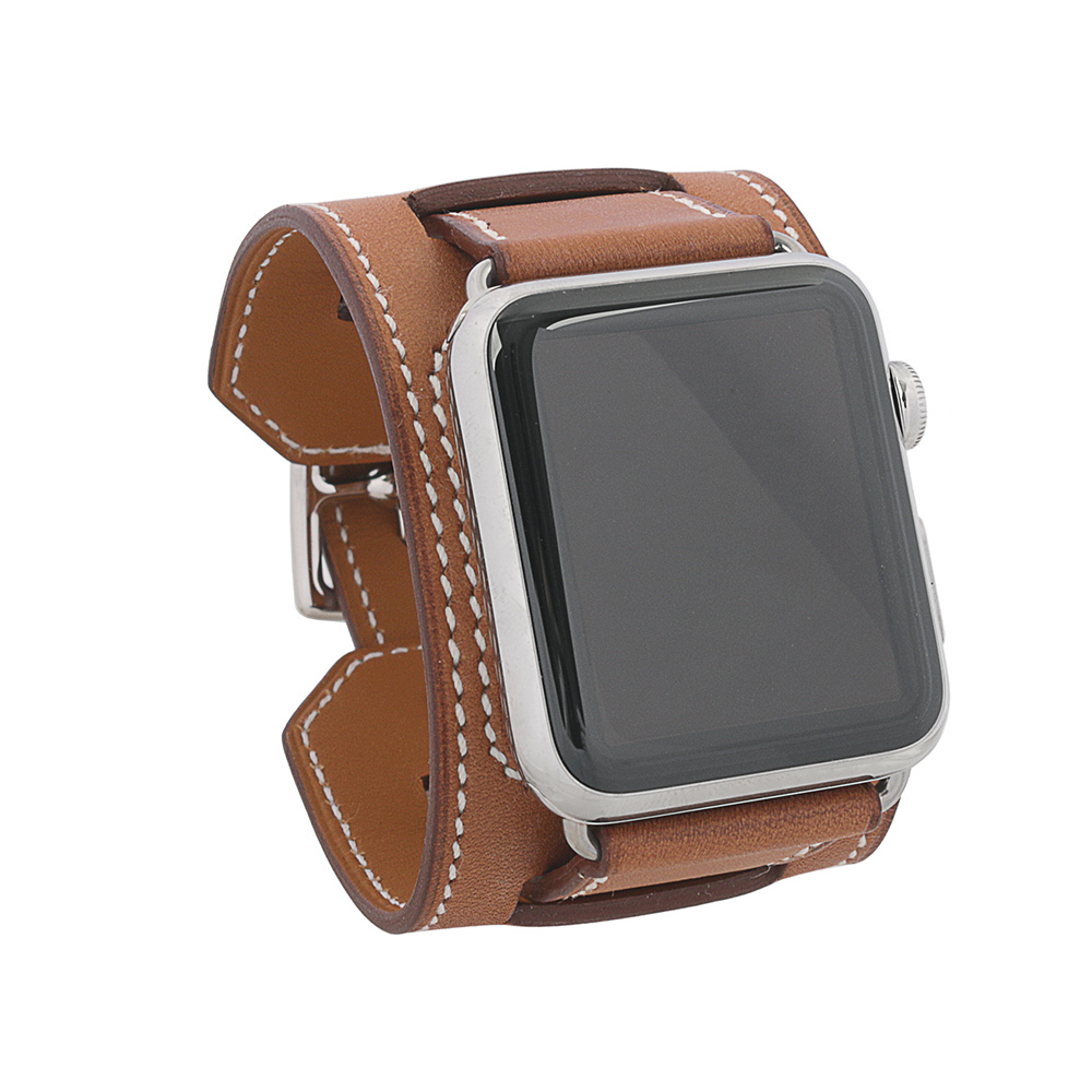 【HERMES】不鏽鋼銀寬錶帶Apple Watch(42mm)(金棕色)
