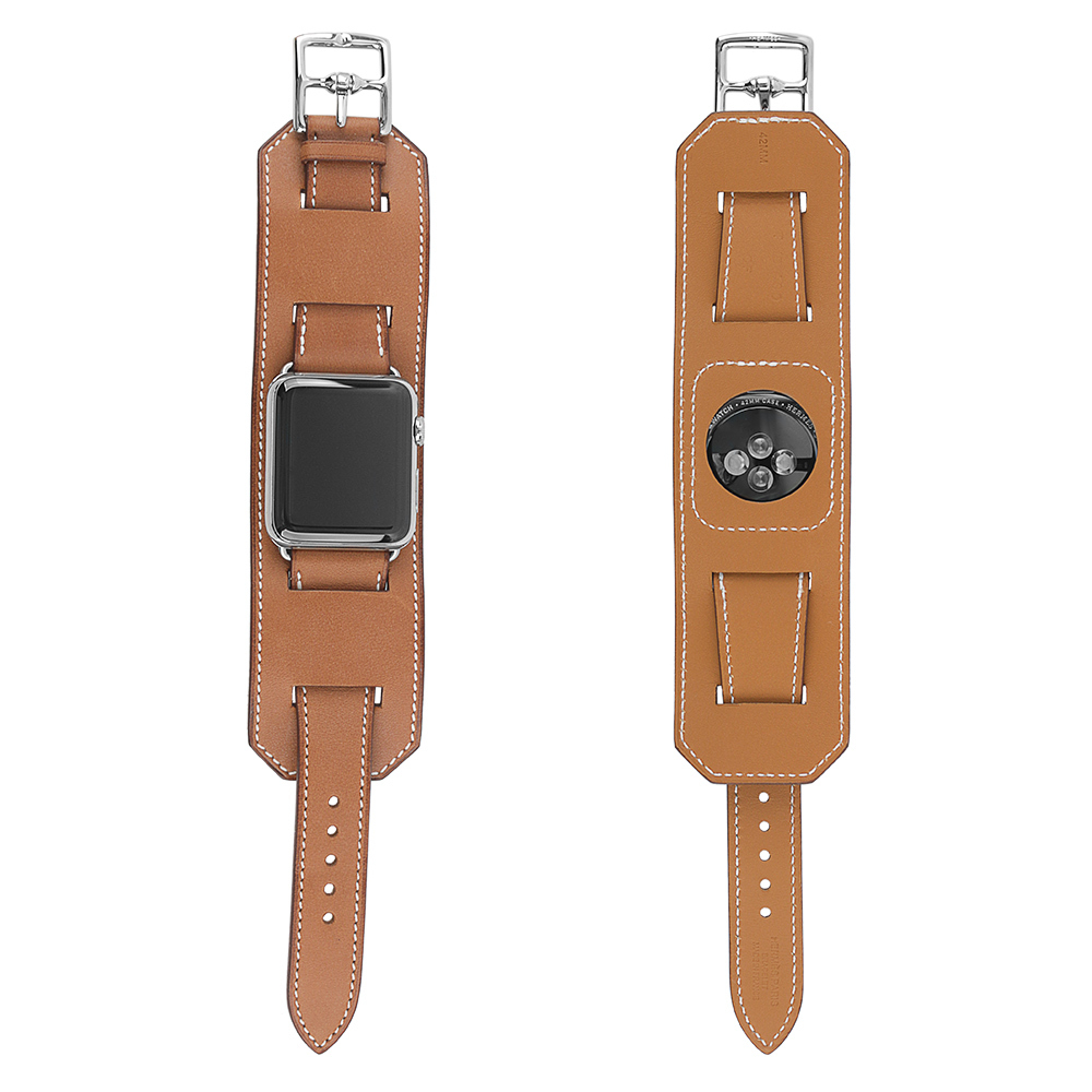 【HERMES】不鏽鋼銀寬錶帶Apple Watch(42mm)(金棕色)