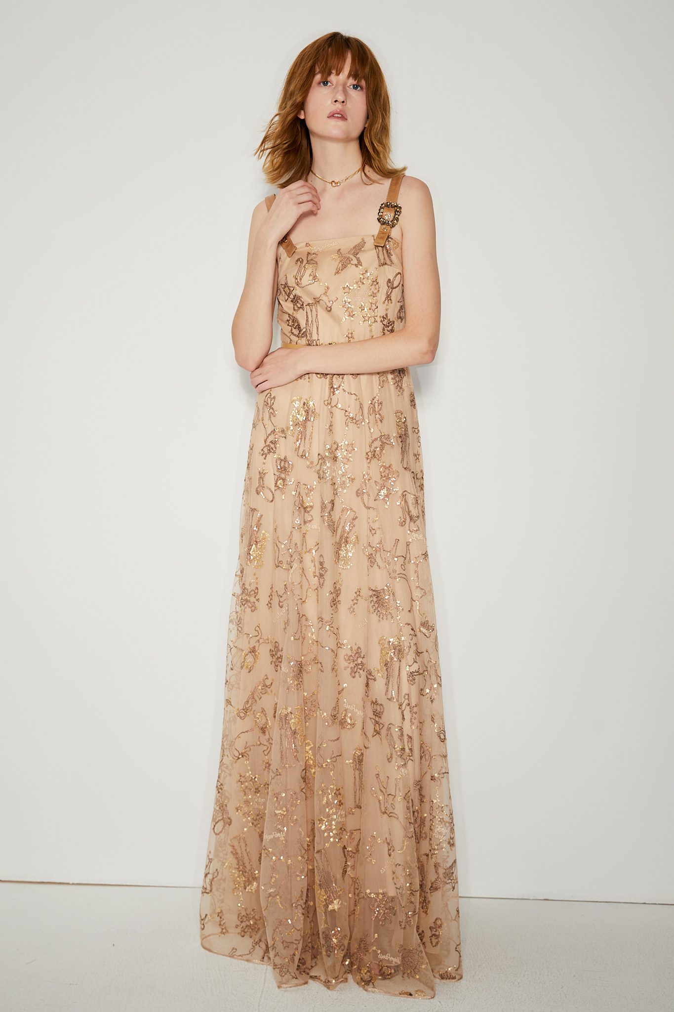 BC15151E1 金色洞穴壁畫修身長洋裝