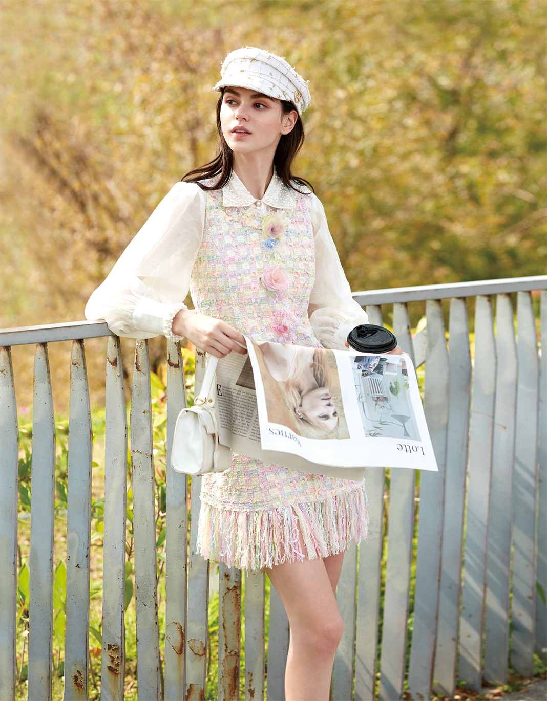 BC15005E1 晨曦玫瑰幻彩流蘇小香背心裙