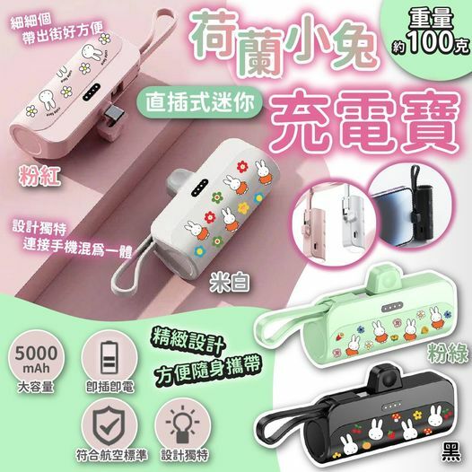 [M2343] [現貨] (J117) 荷蘭小兔直插式迷你充電寶