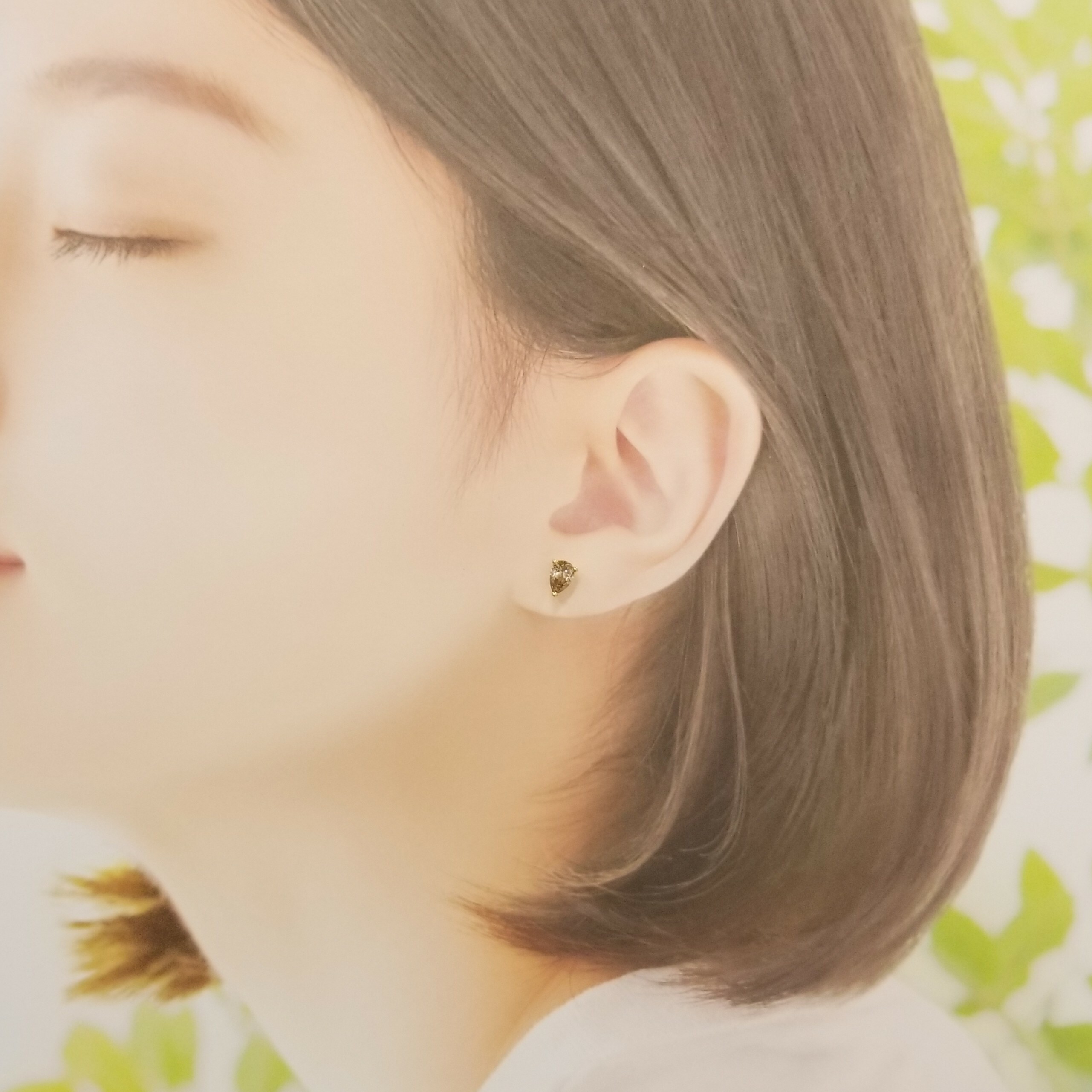 全新18K黃金【主石97份梨形咖啡鑽】耳環