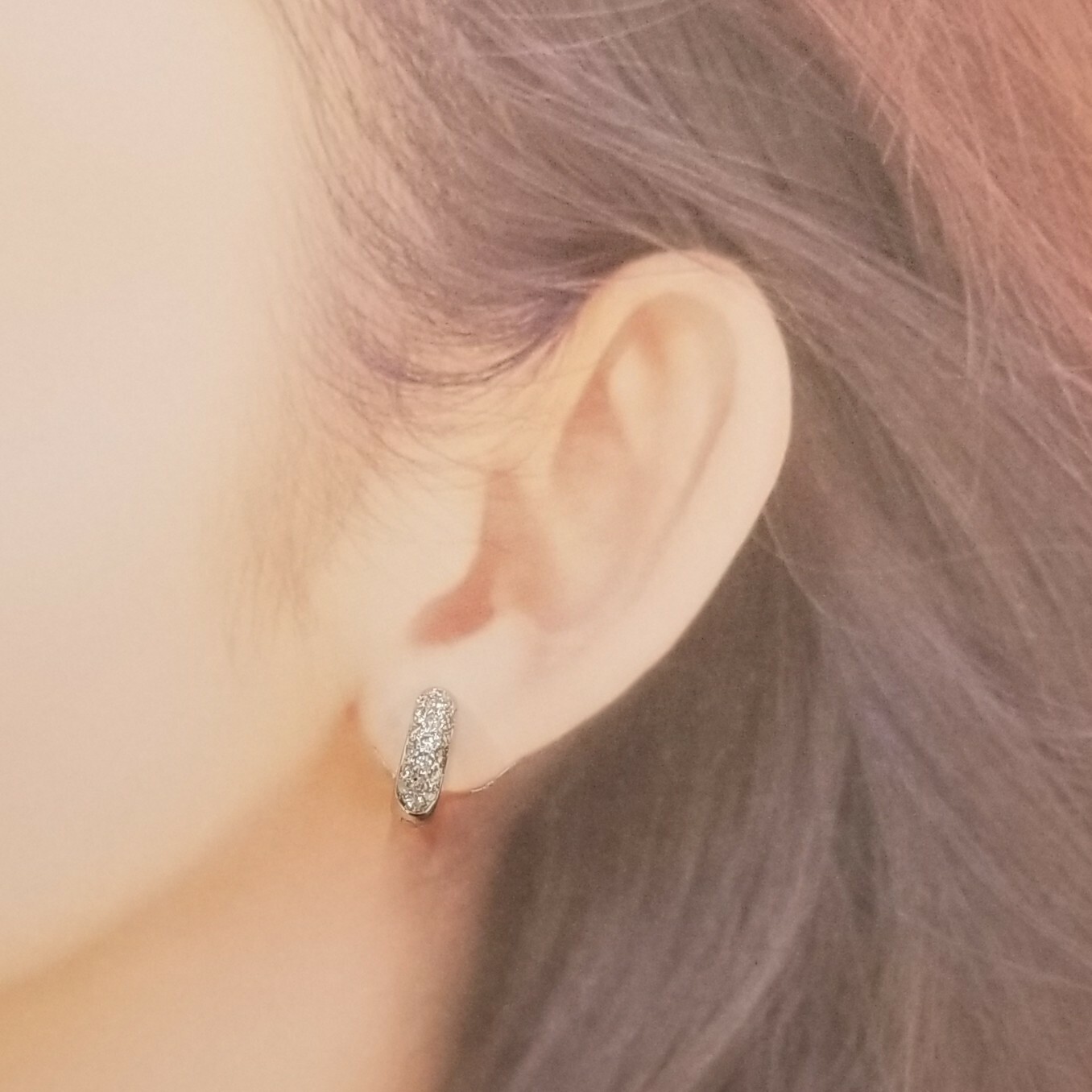 全新18K白金50份鑽石圈耳環