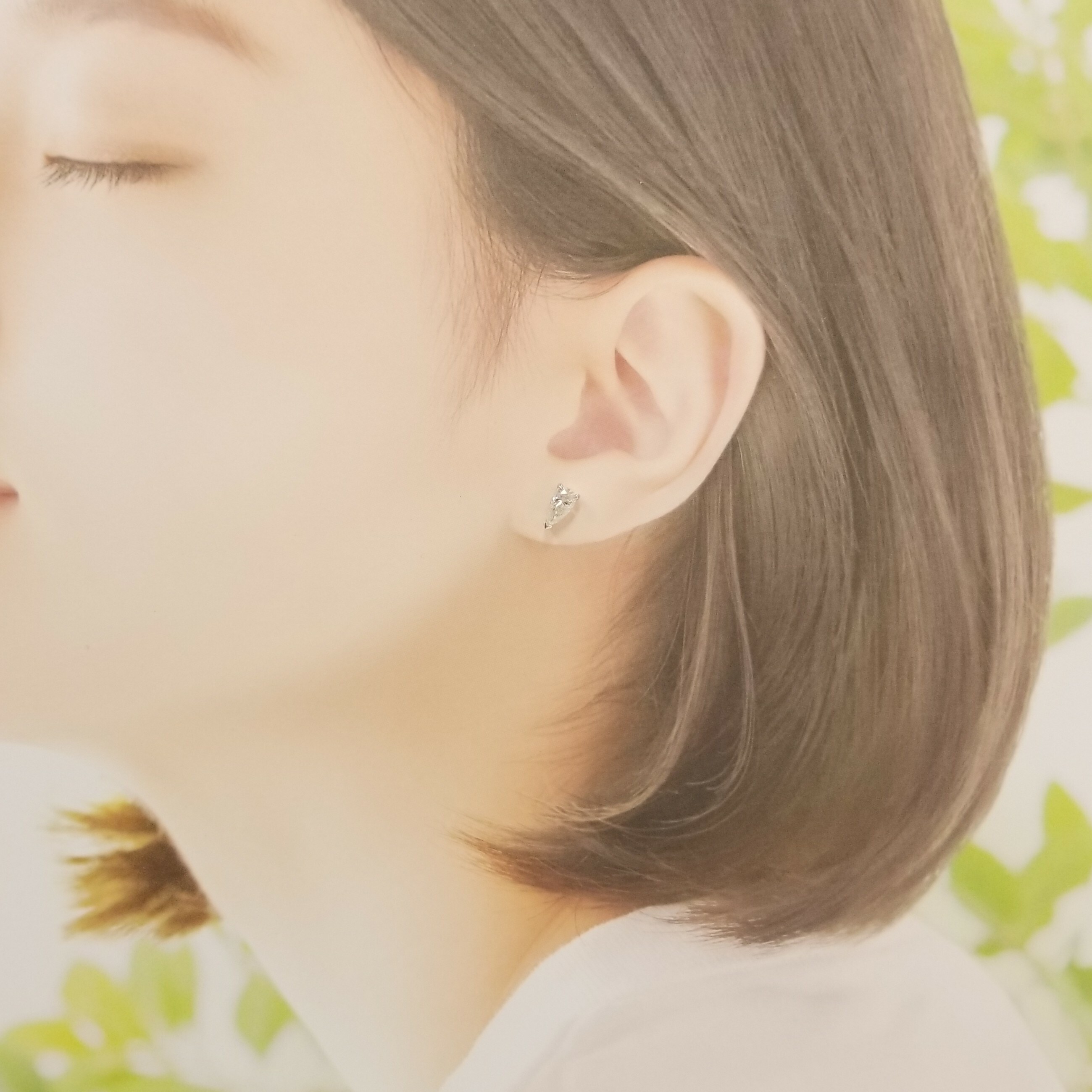 全新18K白金【主石1卡35份梨形鑽石】耳環