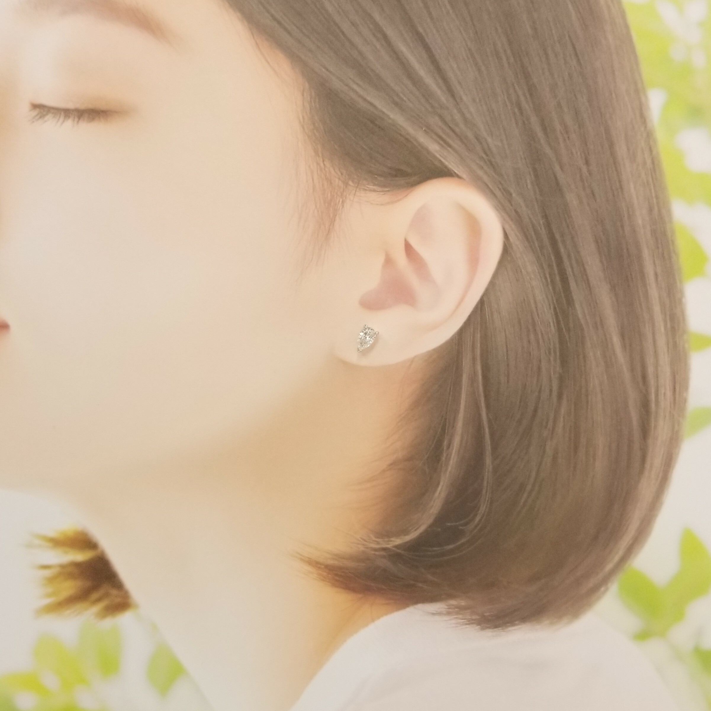 全新18K白金【主石1卡10份梨形鑽石】耳環