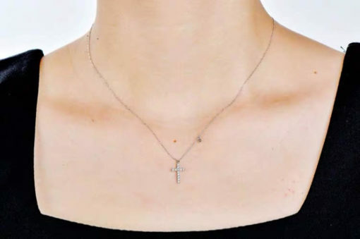 18K White Gold Cross Diamond Necklace
